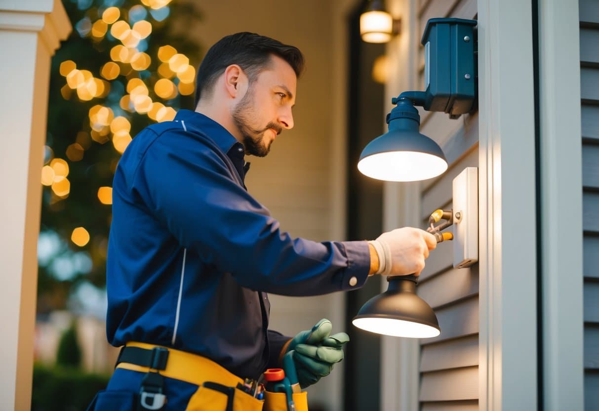 electrician installing front door fixture